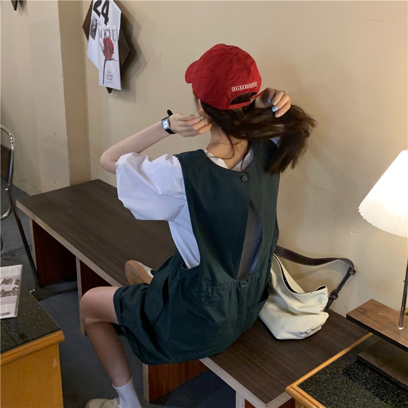 Áo tay phồng / jumpsuit màu trơn phong cách cổ điển dễ phối đồ Xiaozhainv | BigBuy360 - bigbuy360.vn