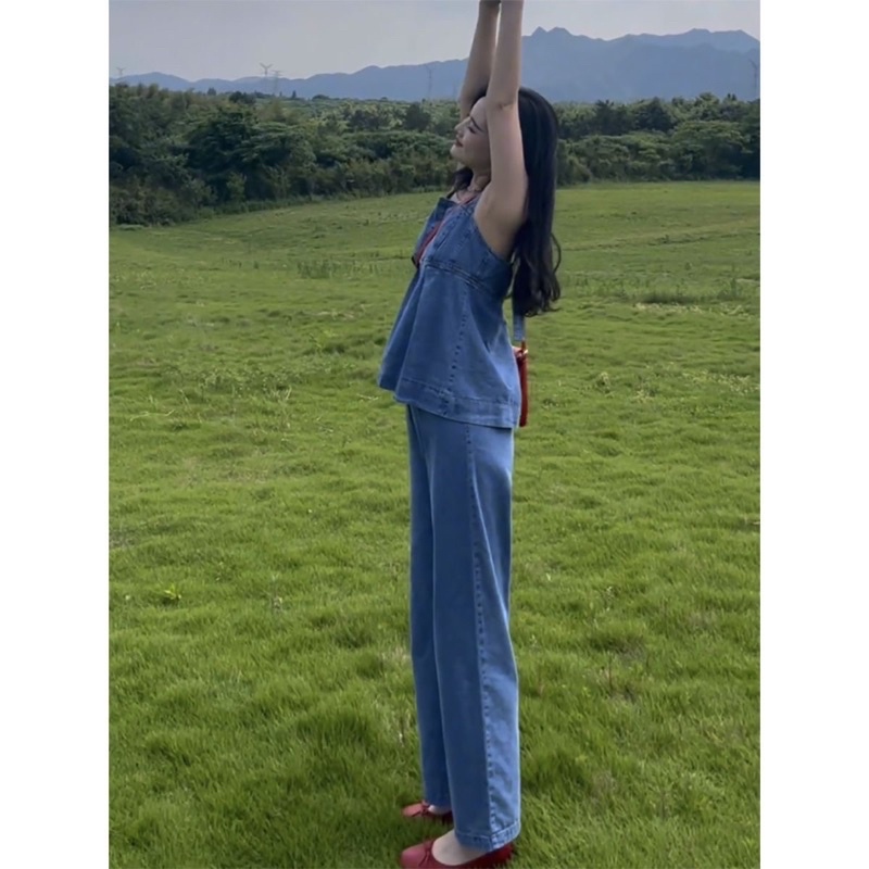 Set Denim Áo Hai Dây Và Quần Dài Taobao Order Kèm ẢNH THẬT