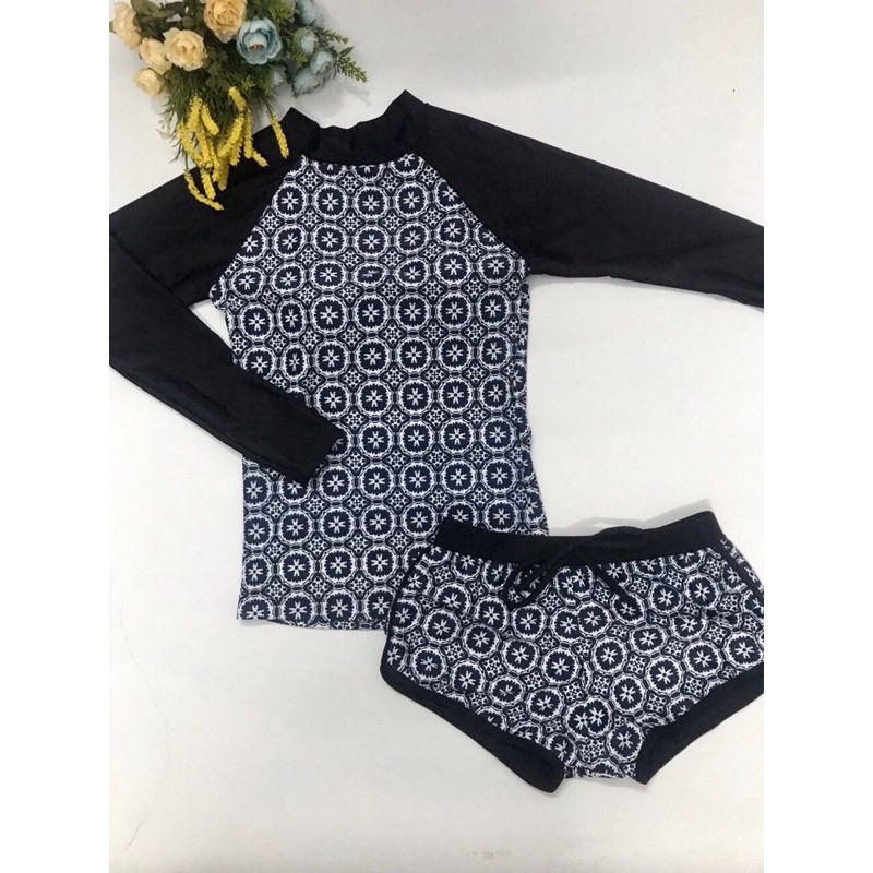 Sét bikini biển nữ ❤️ Hàng Cao Cấp ❤️ Sét đồ bơi nữ áo tay dài kèm quần đen pha trắng