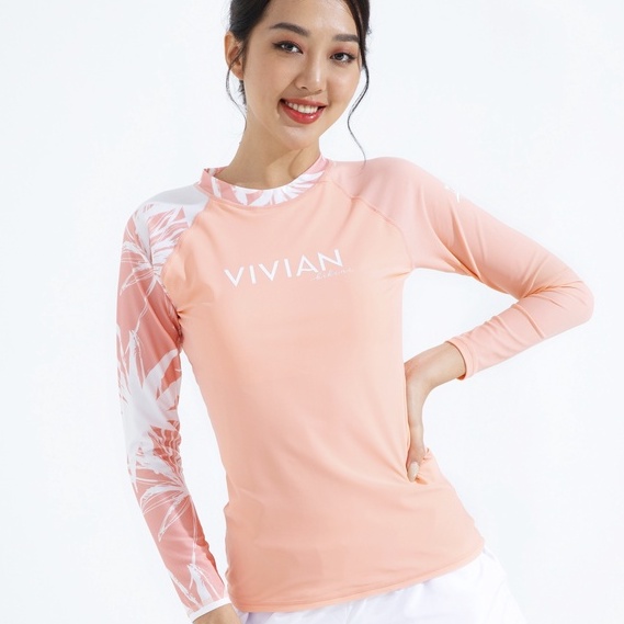 Áo bơi cao cấp 𝐕𝐈𝐕𝐈𝐀𝐍 dạng tay dài lệch màu cách điệu - Hồng - VS155_PE