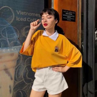Áo phông polo vàng in gấu brown