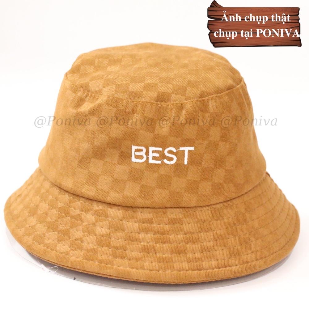 Mũ bucket ❤️ Nón tai bèo vành cụp thêu chữ BEST chất nhung caro form unisex Ulzzang Thời trang PONIVA siêu hot