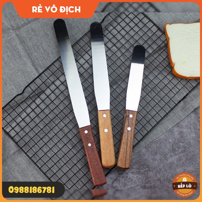 Dụng cụ chà láng bánh kem bằng thép không gỉ lưỡi thẳng cán gỗ 6 inch, 8 inch, 10 inch CHẤT LƯỢNG