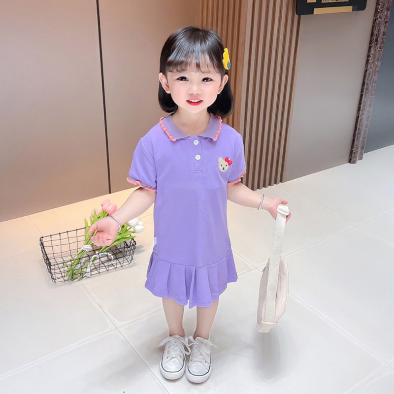 Đầm Chữ A Cổ Bẻ In Họa Tiết Hoạt Hình Thời Trang Cho Bé Gái