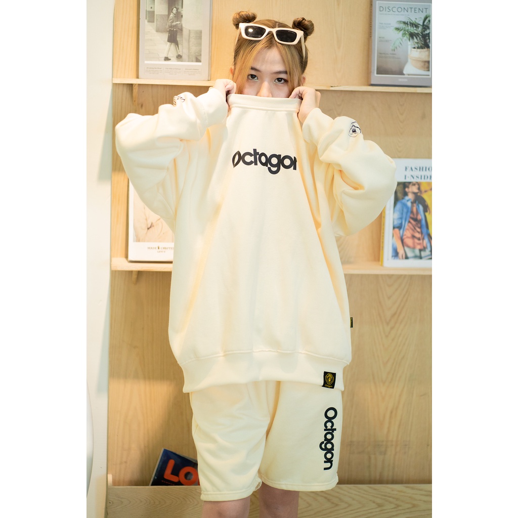 Áo Sweater Octagon Essential Nỉ Bông Màu Kem Form Oversize