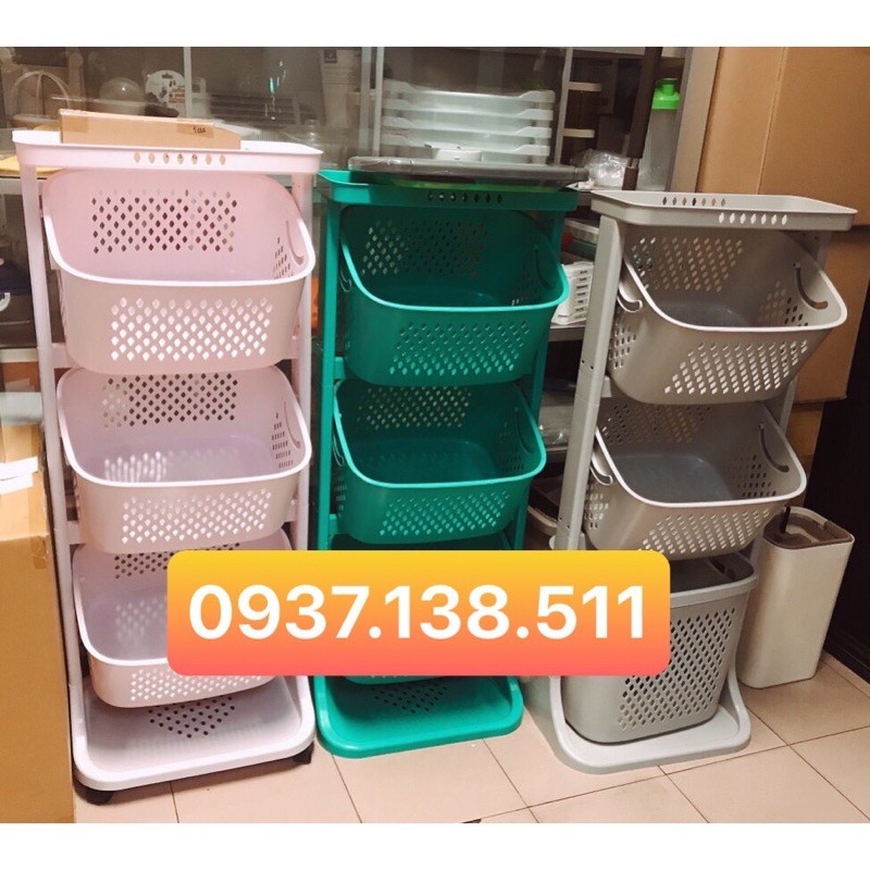 Combo 2 kệ đựng khăn, tả, sữa, rau củ, áo quần đa năng nhựa Việt Nam 5567 gồm 3 giỏ và 1 tầng nắp cao cập