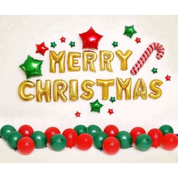 Bóng chữ Merry Christmas - Dây chữ banner Merry Christmas Bóng nhôm hình trang trí Giáng sinh Noel