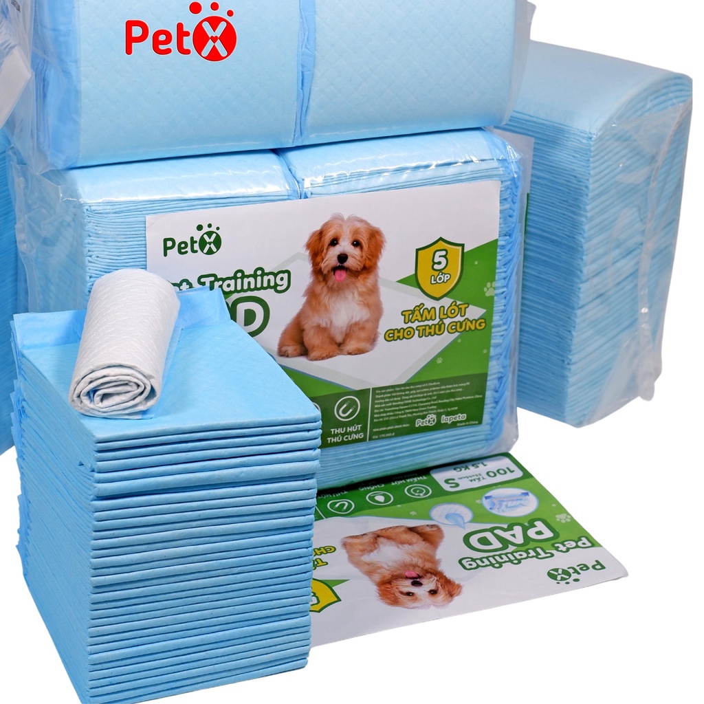 Tã lót cho chó mèo đi vệ sinh vào khay, chuồng bằng giấy siêu thấm hút 50, 100 tấm miếng PetX