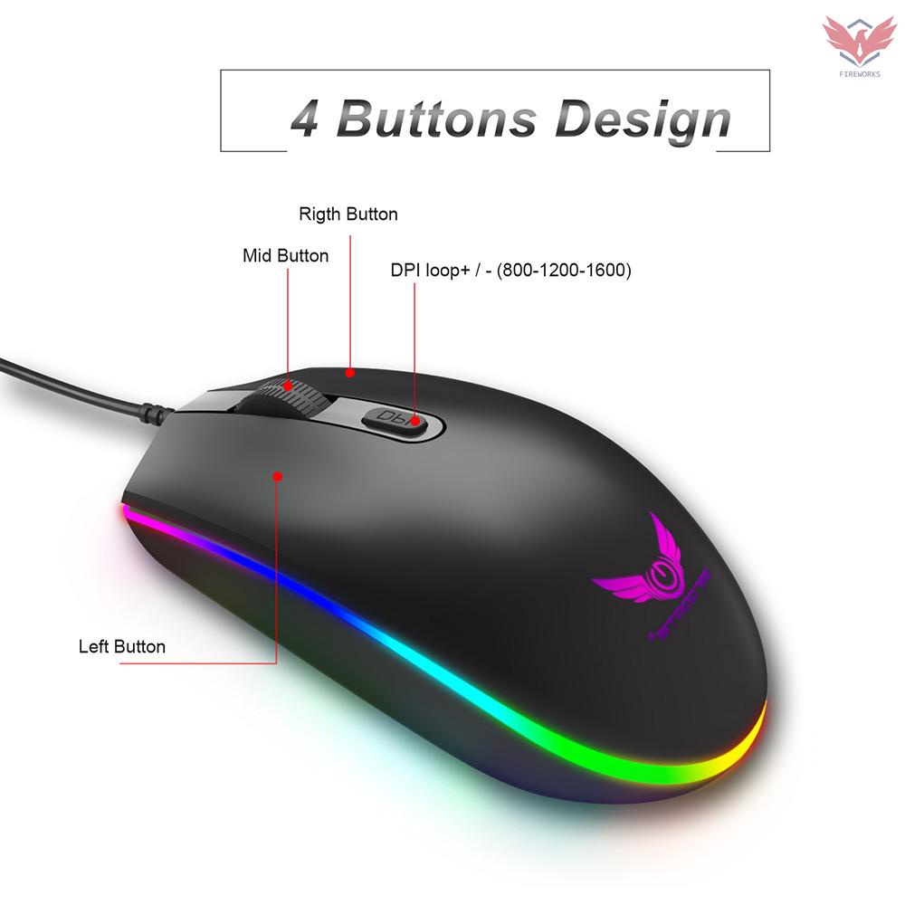 ZERODATE S900 Computer Gaming Mouse 1600DPI 4 Buttons RGB LED Backlight Optical Ergonomic Mouse USB Wired Mice for PC