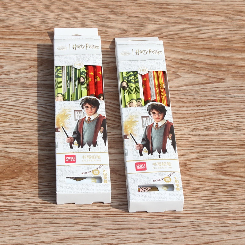 Hộp 12 bút chì 2B/HB lục giác Deli tặng kèm 2 nắp đậy bút chì - Harry Potter 58214