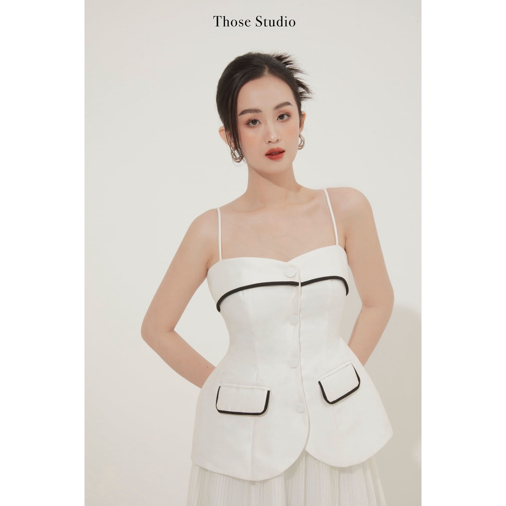 Áo 2 dây , áo trắng kiểu nữ Those Studios  thiết kế chít eo phối viền túi độc đáo sang trọng  Aria Dress