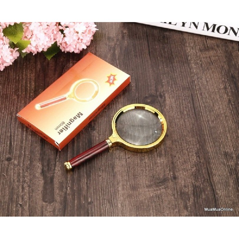 KÍNH LÚP 3D CẦM TAY MAGNIFIER 80MM CÁN GỖ PHÓNG ĐẠI TỐT