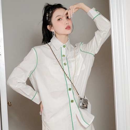 Áo Sơ Mi Mushroom Lee - Hàng Nút Vuông Line Green