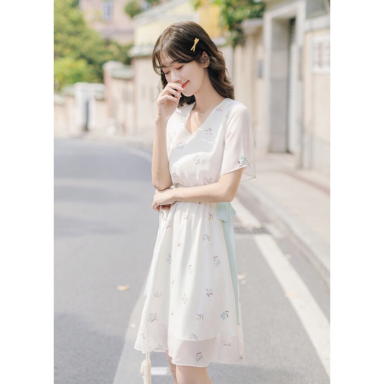 Váy Voan Hoa Ngắn Tay Mùa Hè 💥 Mẫu Mới 2021 💥 Kèm Dây Thắt Eo Nhẹ Nhàng, Ngọt Ngào. | BigBuy360 - bigbuy360.vn