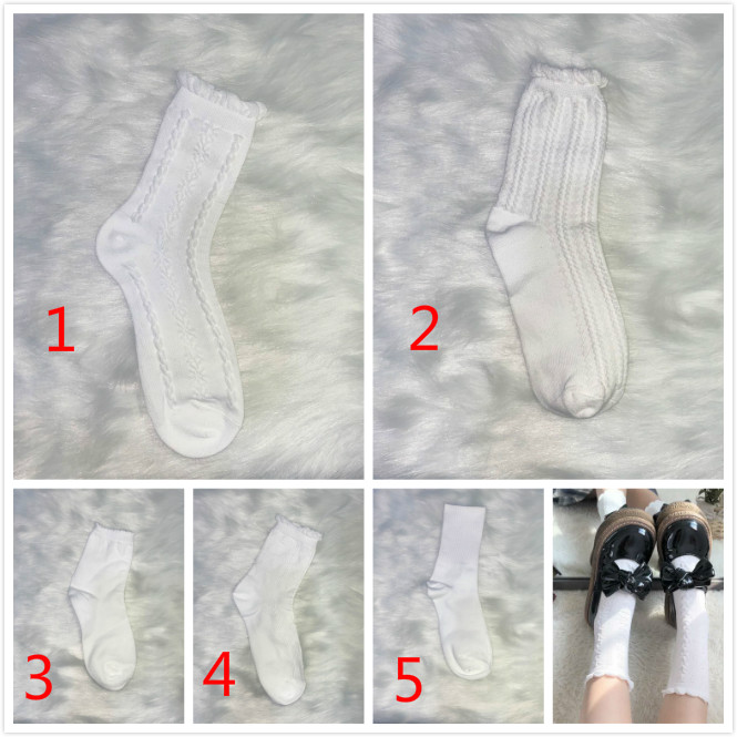 Tất cổ cao phối ren màu trắng đơn giản cho nữ