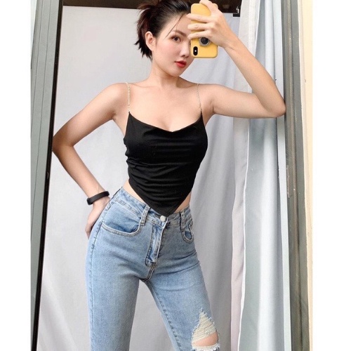 Áo Yếm Croptop MIMILA Áo Croptop Hở Lưng Dây Xích Vạt Tam Giác Có Mút Ngực Dày Dặn - MA039