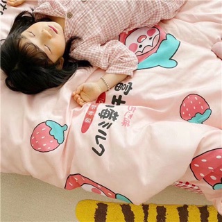 Bộ Drap & Chăn Phao Cotton Poly Dâu Nhật