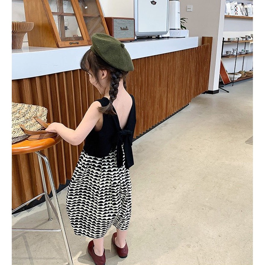 Sét ba Lỗ phối nơ + quần ống rộng thiết kế đáng yêu cho trẻ em gái