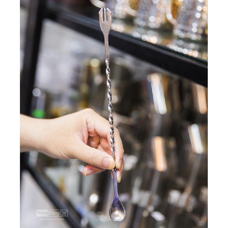 Thìa muỗng khuấy inox bar spoon bartender hai đầu 26cm - 32cm