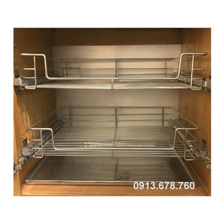 Giá để xoong nồi 2 tầng bằng Inox 304 không gỉ cho tủ bếp dưới (sản xuất theo chiều dài của khoang tủ)