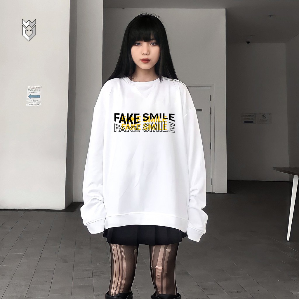 Áo sweater nỉ da cá nam nữ F4ke Smile áo nỉ cá tính form rộng - GW Shop