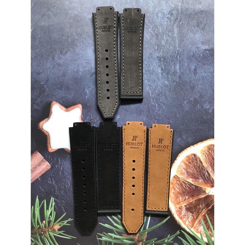 (Tặng tua vit thay dây) Dây đồng hồ Hublot size 20 da lộn các loại 15-23-20