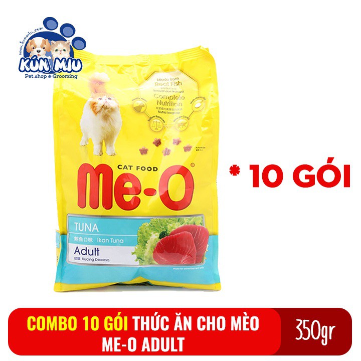 Combo 10 gói Thức ăn cho mèo lớn đã trưởng thành trên 1 tuổi Me-O Adult 350gr (260.000VNĐ CÒN 245.000VNĐ)