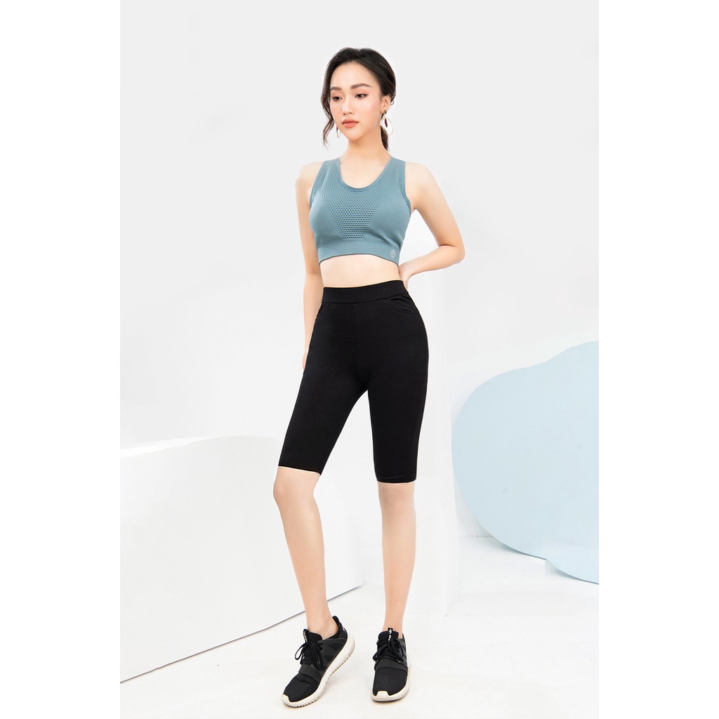 Quần Legging Lửng Ngố Nữ Luperi LP512 Cạp chun vải cotton co giãn màu đen chất dày dặn ôm ngắn