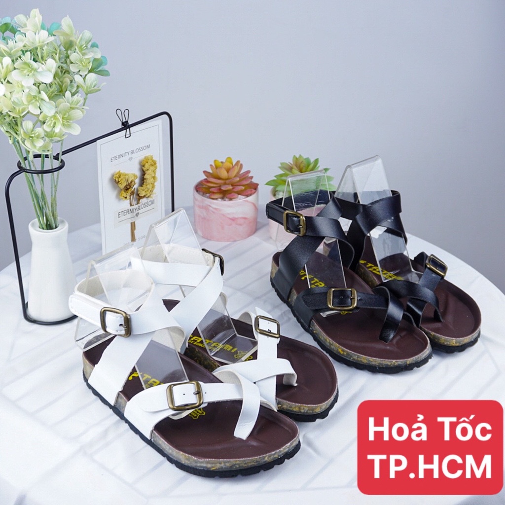 Giày sandal nữ đi học xỏ ngón đế trấu quai chéo siêu xinh