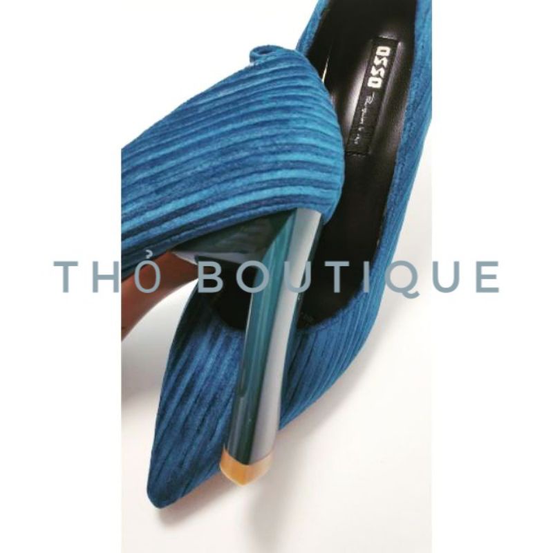Giày cao gót OSSO chĩnh hãng nhung gân mịn xanh blue 9cm size 36