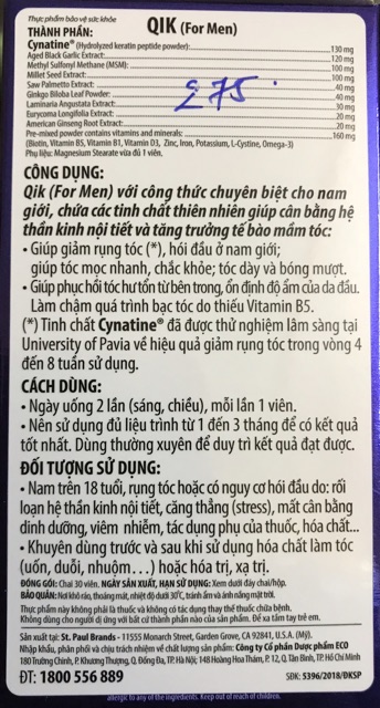 [CHÍNH HÃNG] Giảm rụng tóc, giúp tóc mọc nhanh QIK NAM/NỮ | BigBuy360 - bigbuy360.vn