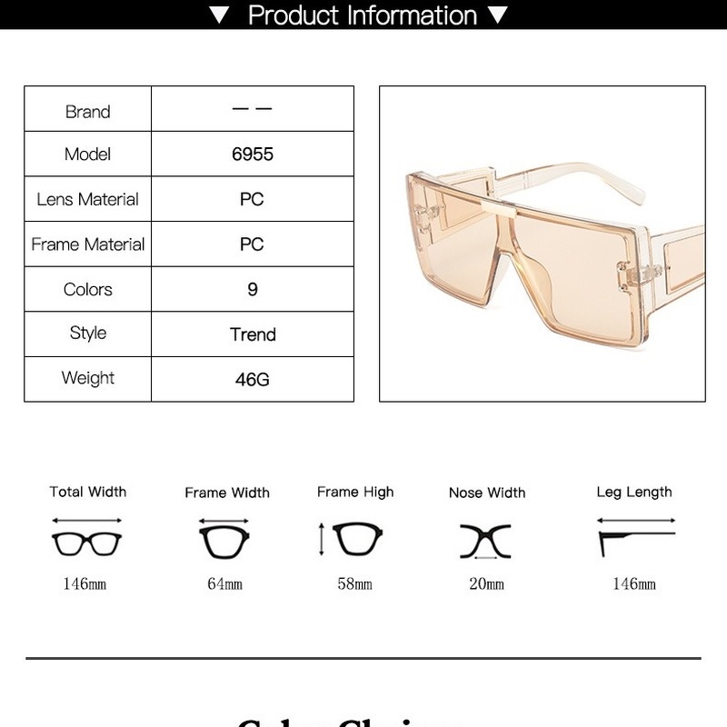 Kính mát nữ gọng lớn liền mạch thời trang phong cách Âu Mỹ