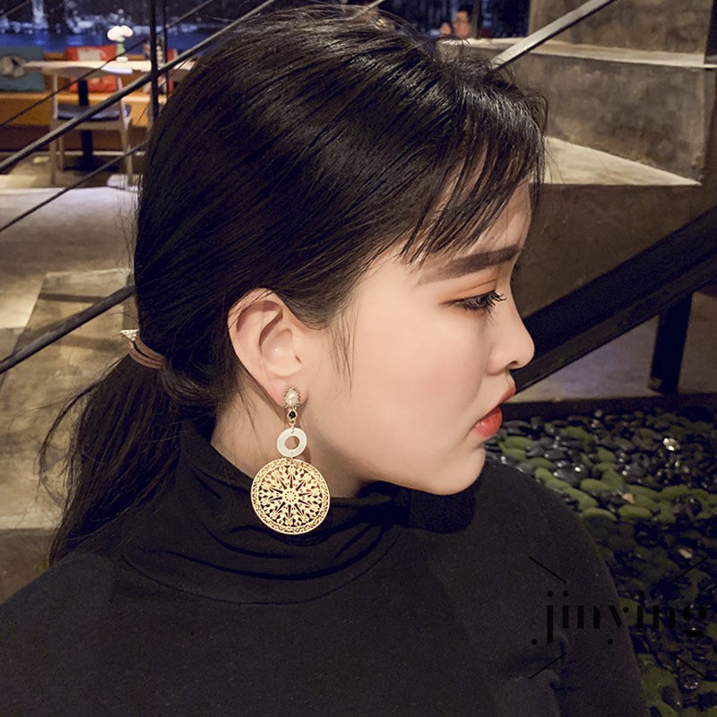 GETNOIVAS Bông tai nữ bản to thả mặt phụ kiện cá tính thời trang