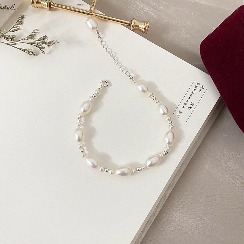 Vòng tay 7- 8ly mix bi bạc, khóa bạc