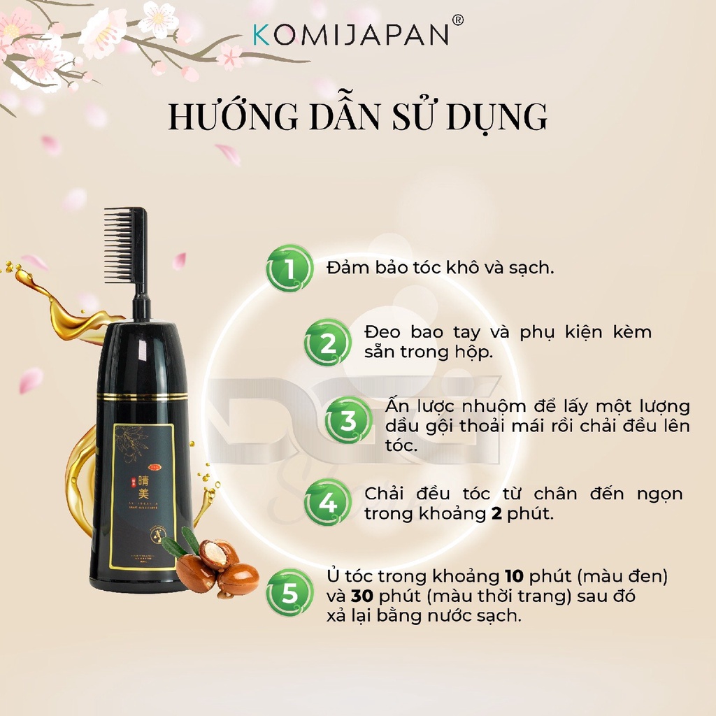 Dầu Gội Phủ Bạc Komi Nhật Bản Chính Hãng Dạng Lược Nhiều Màu Lựa Không Dính Da Đầu, Không Gây Xót, Mùi Thơm