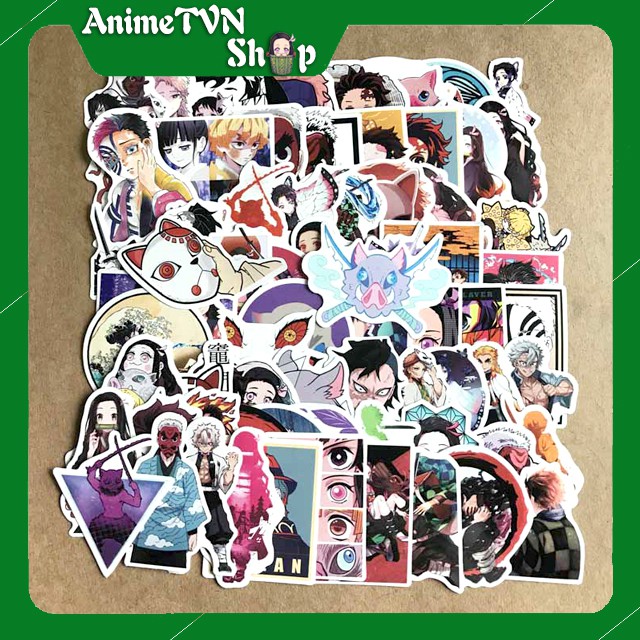 Miếng dán Sticker Anime Manga Kimetsu No Yaiba (Thanh gươm diệt quỷ) trọn bộ 150 hình - In rõ ràng sắc nét khó tróc