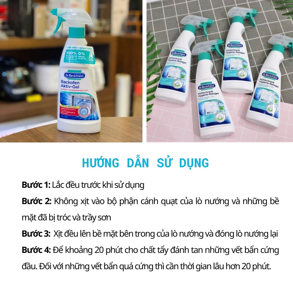 Xịt Vệ Sinh Lò Nướng DrBeckmann 375ml, Công Thức Gel Lỏng Than Hoạt Tính Không Mùi, An Toàn, Loại Bỏ Cặn Dầu Mỡ Lâu Ngày