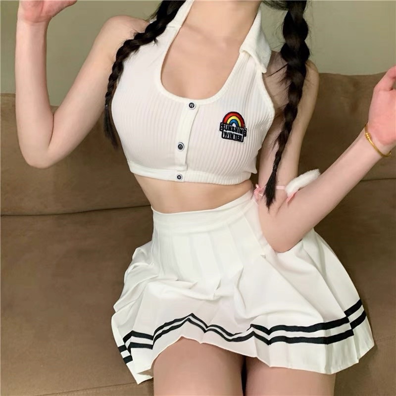 Áo croptop yếm cổ bẻ logo cầu vồng hở lưng sát nách cá tính 322 FIORI STORE