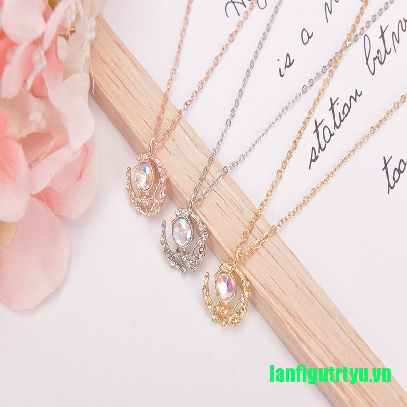 【trtyu】Prevent allergy 925 Sterling Silver Crystal Moon Opal Round Necklace choker