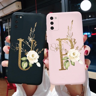 Ốp điện thoại TPU silicone dẻo nhám màu đen/ màu hồng in họa tiết chữ cái cho Samsung Galaxy A03S SM-A037F