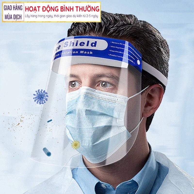 Kính bảo hộ, kính chống giọt bắn Face Shield loại có dây đeo và xốp bảo vệ trán