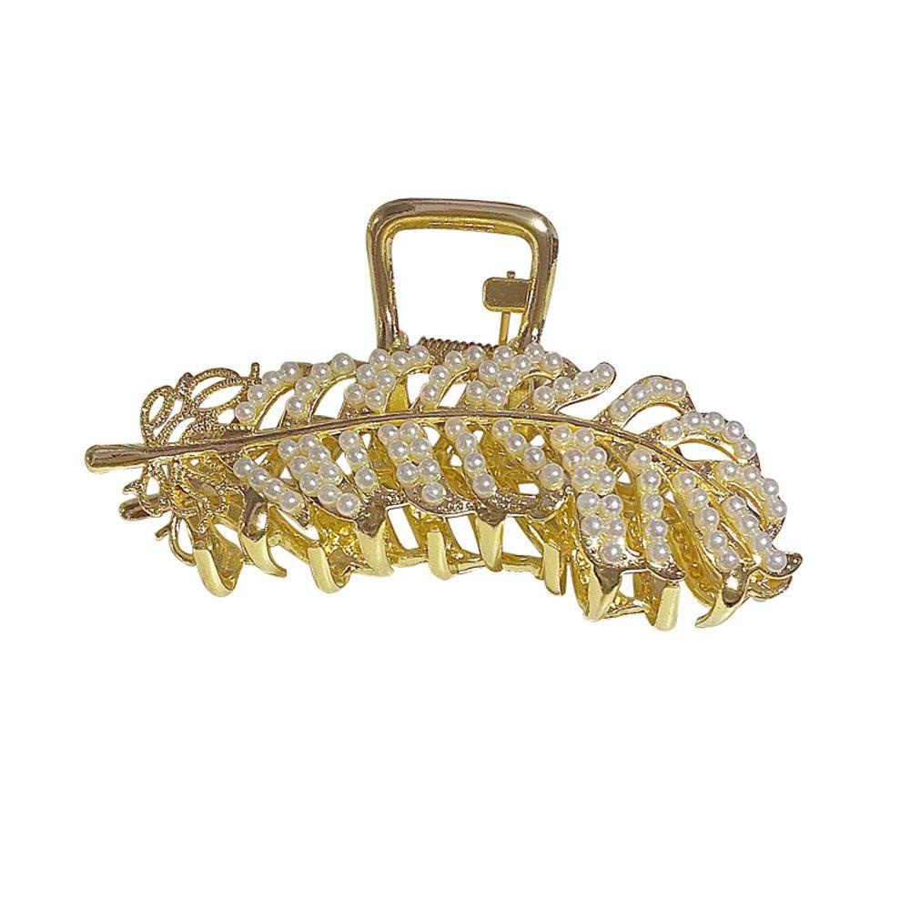 Kẹp Tóc Hình Chiếc Lá Màu Ngà Phong Cách Retro Mới|Kẹp Tóc Đính Đá Nhiều Màu Sắc Thời Trang