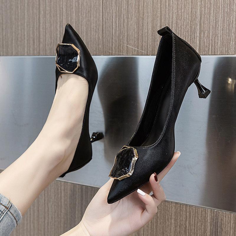 Giày Cao Gót Mũi Nhọn Miệng Nông Kiểu Pháp Thời Trang Xuân Thu Quyến Rũ Cho Nữ