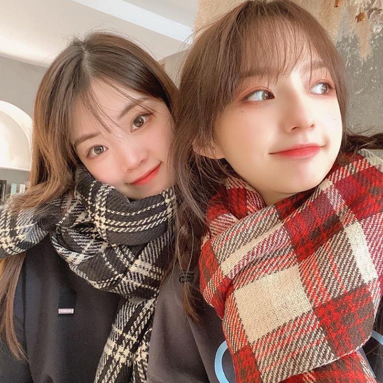 Khăn quàng cổ nữ chất liệu len dạ kẻ caro, kẻ 2 mặt, khăn choàng cổ phong cách vintage Tom House