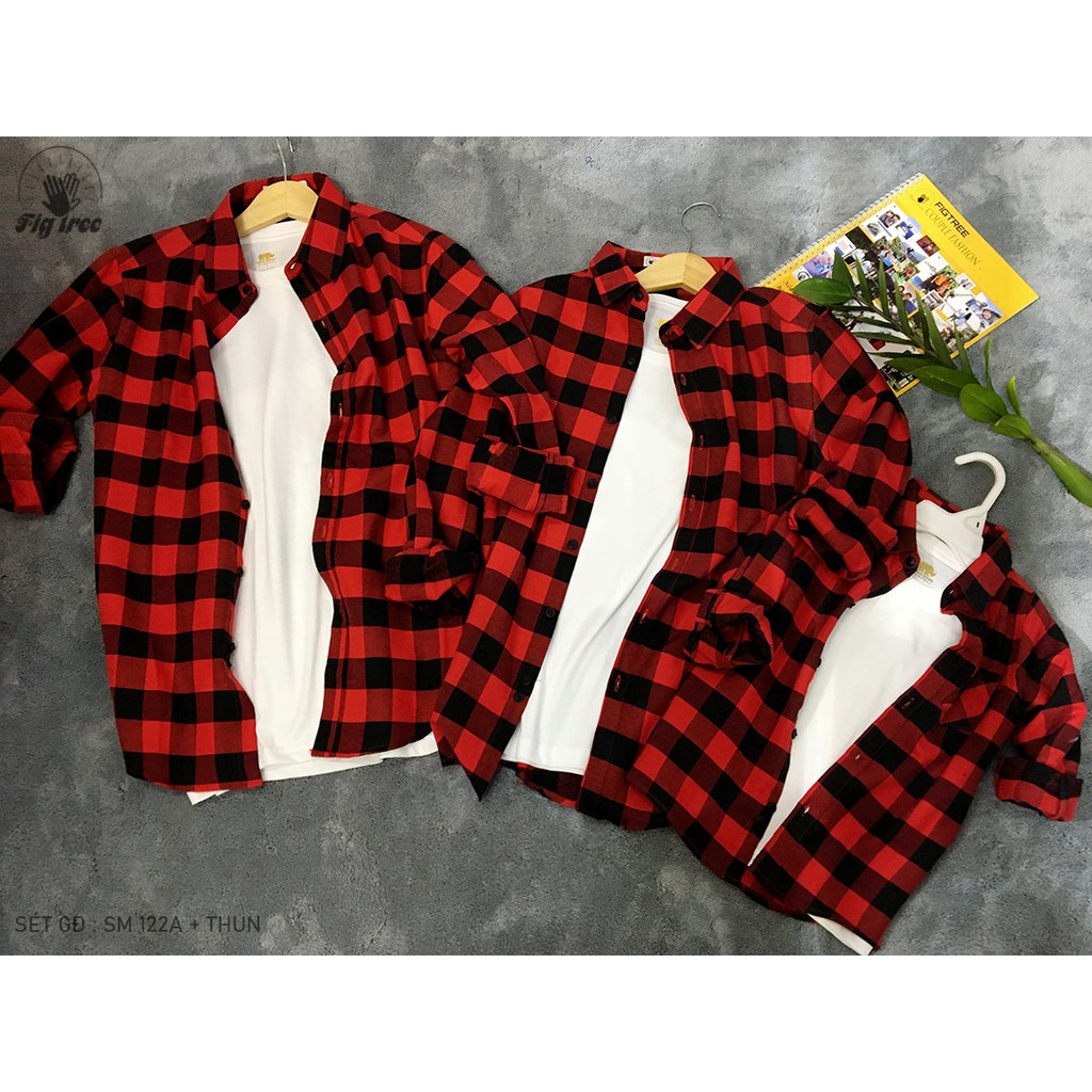 Set Áo Sơ Mi Gia Đình FIGTREE Caro Đỏ Đen Mã 122A Siêu Hot