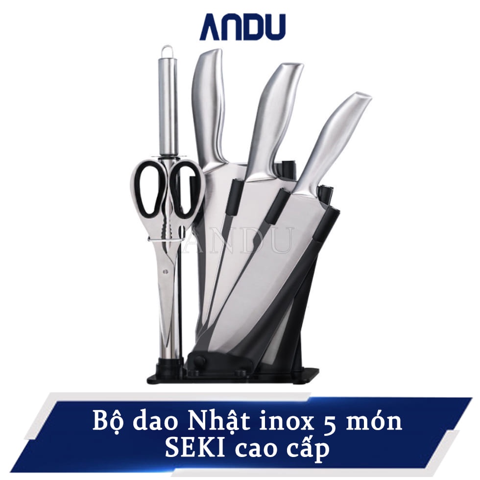Bộ Dao Inox Nhật 5 Món SEKI Cao Cấp ,Bộ Giao 6 Món Kèm Khay Nhà Bếp Tiện Dụng