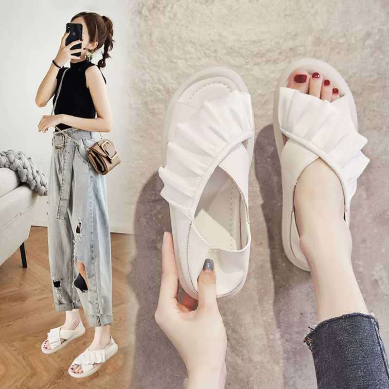 Xăng đan Quai Chéo Xếp Ly Thiết Kế Xinh Xắn Cho Nữ