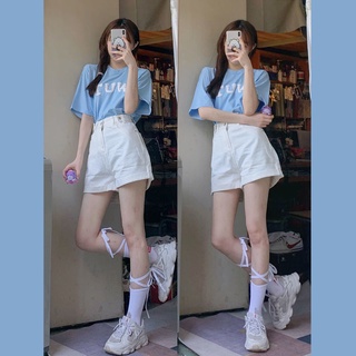 Light sweet soft girl ~ 2021 summer new small fresh short-sleeved T-shirt + crimped high-waisted jeans suit