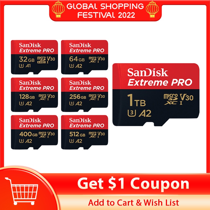 SANDISK Thẻ Nhớ Micro SDXC 256GB 512GB 1TB 512GB A2 U3 V30 TF Chuyên Dụng