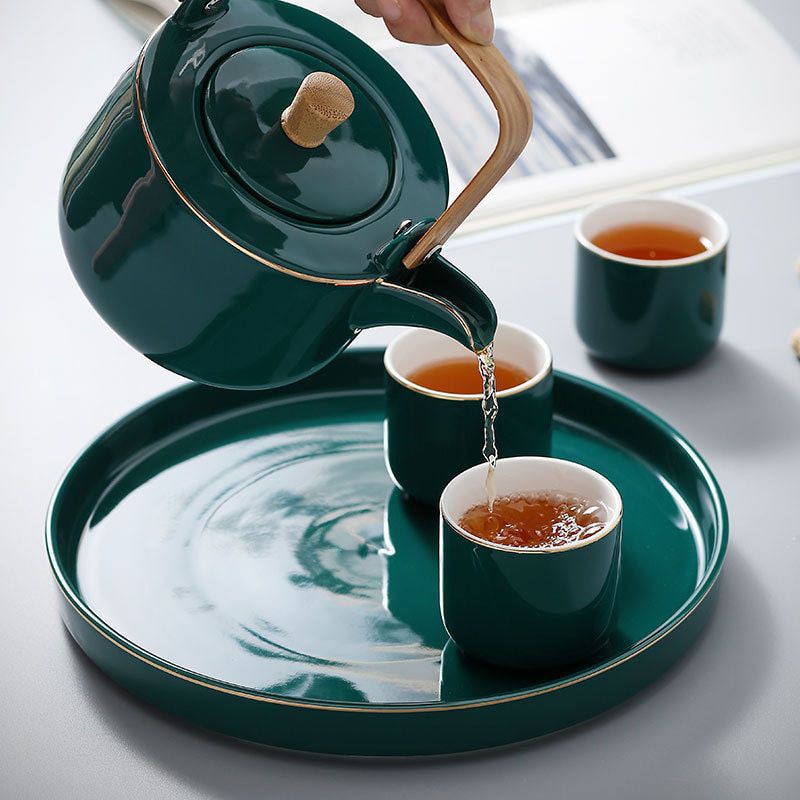 Bộ ấm trà xanh cổ vịt nhỏ gọn, set uống trà bày phòng khách 7.123